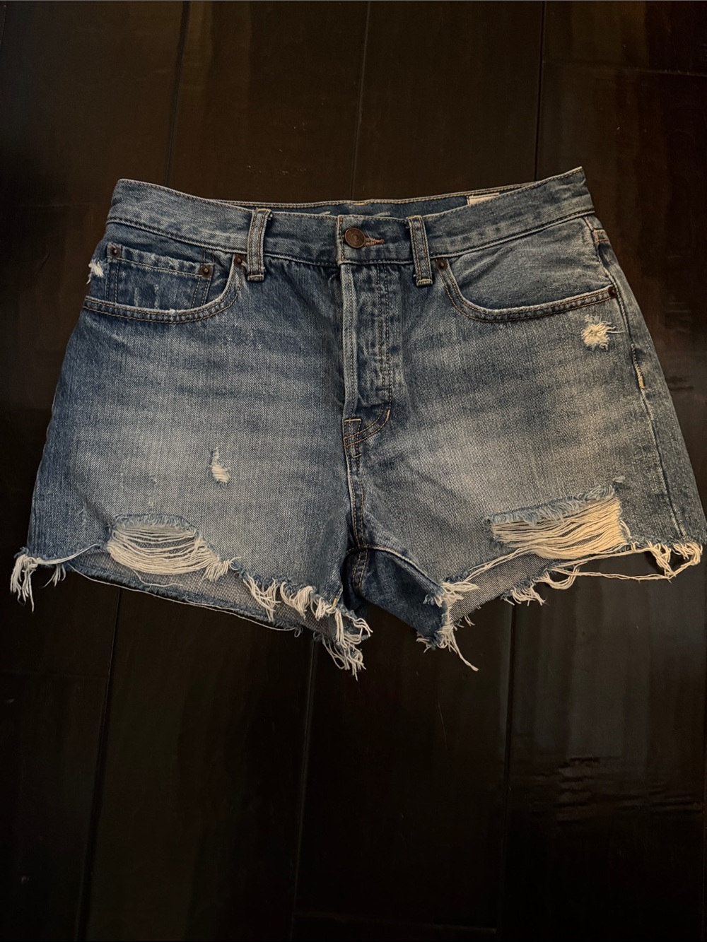 Free People - We The Free Distressed Blue Denim Shorts Size 28